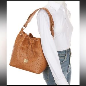 Dooney and Bourke Ostrich Drawstring Bucket Bag
